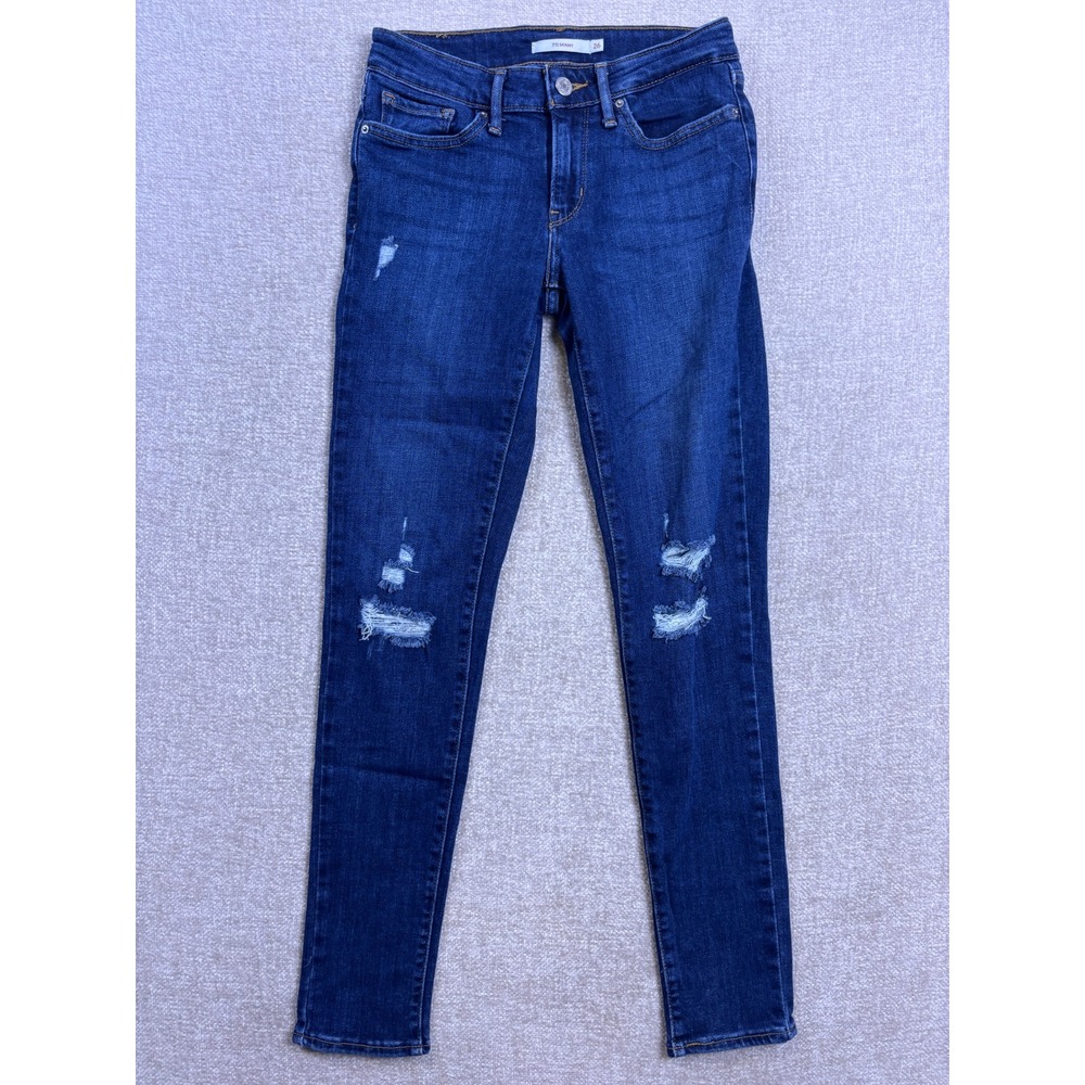 Levis 711 Skinny Distressed Blue Denim Jeans W26 L30 Mid Rise Indigo 18881-0148